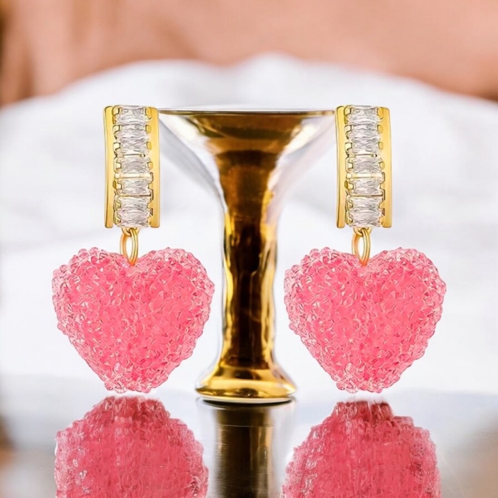 Sugar Candy Crystal heart drop earrings. New. - Picture 3 of 9